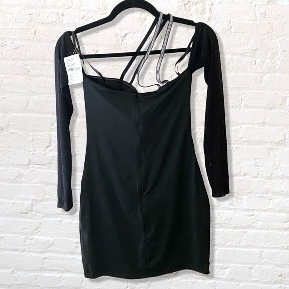Superdown Natalie Mini Dress Black rhinestone off shoulder cut out party Revolve - Picture 5 of 10